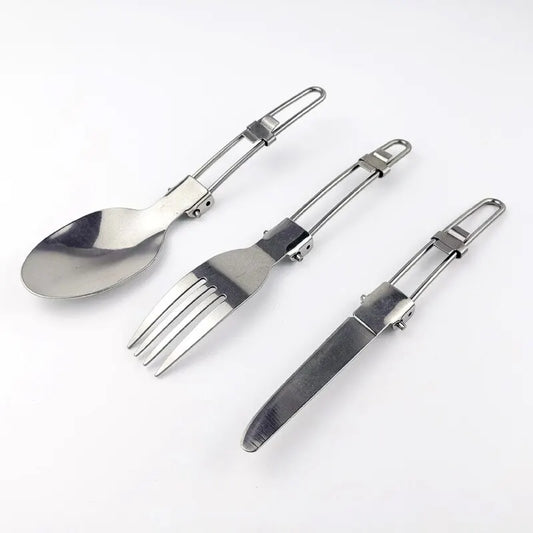 Camping Fork Spoon Outdoor Tableware Foldable Ultralight Stainless Steel Set Of Dishes For Camping Outdoor Cooking
