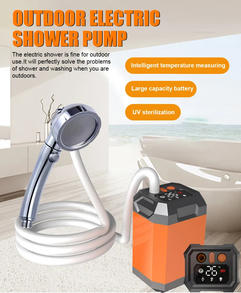 Portable Cordless Camping Shower Outdoor Electric Shower Pump Rechargeable Shower Large Capacity Hiking Traveling Shower Digital