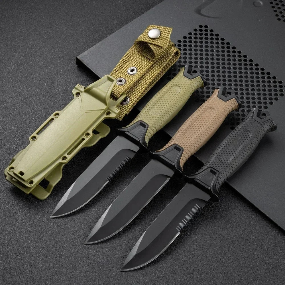 New EDC Tools for Outdoor Use Straight Serrated Knife, Portable Survival Knife for Camping, 440c Steel Fixed Blade Knife