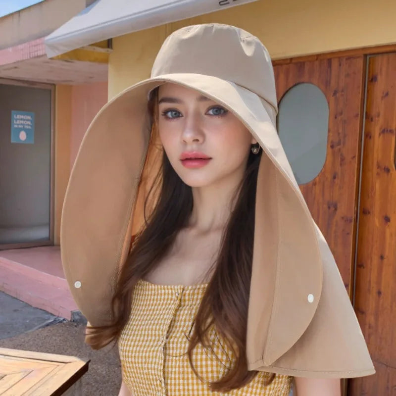 Summer Women's Sun Protection Sunshade UV Protection Hat Large Brim Face Covering Hat Face Mask Neck Protection Hat