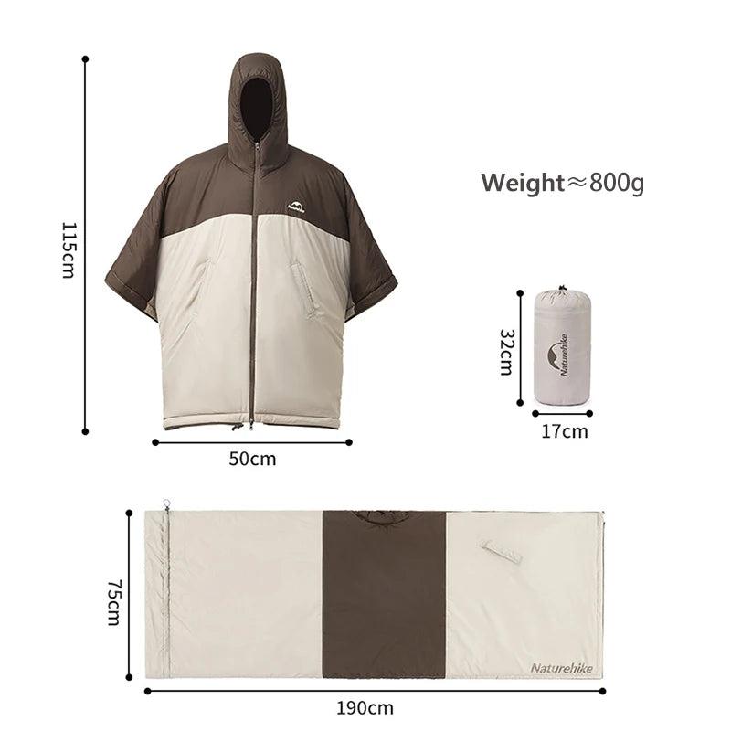 Naturehike Sleeping Bag Wearable Cloak Sleeping Bag Poncho Coat Outdoor Camping Portable Ultralight Cotton Sleeping Bag Quilt
