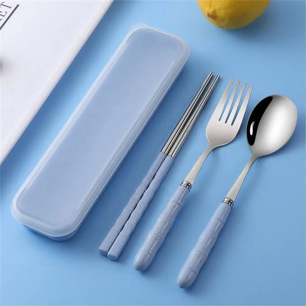 Stainless Steel Camping Utensils Set Chopsticks Eco-Friendly Travel Cutlery Dinnerware 3-in-1 Camping Spoon Fork Daily Use