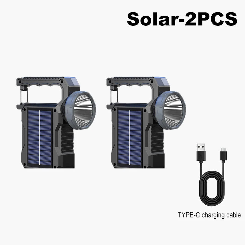 Solar Power LED Flashlights Multifunctional Portable Light Rechargeable Camping Work Light Solar Charging High brightness Torch