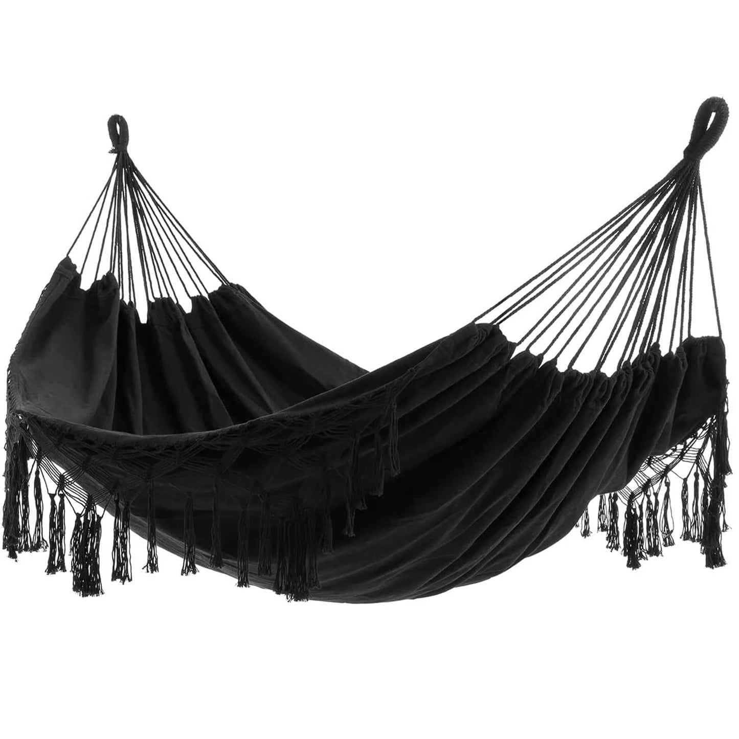 Macrame Fringe Hammock Boho Balcony Hammock Handmade Tassels Hammock 2 Person Double Hammock for Home Outdoor Backyard Beach