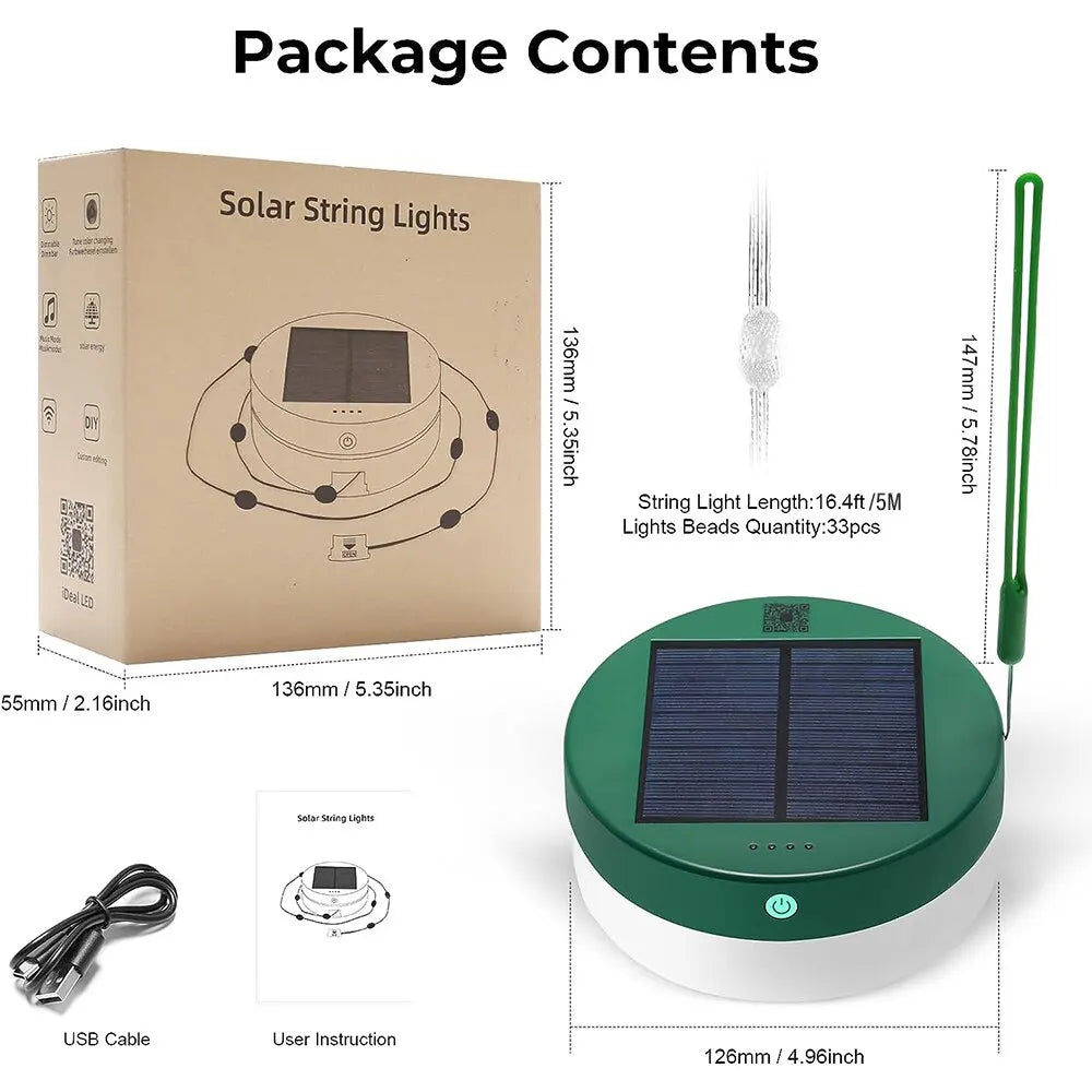 Solar Camping Lights LED Outdoor String Lights RGBIC USB Rechargeable with Storage Case APP IP65 for Camping Garden Christmas