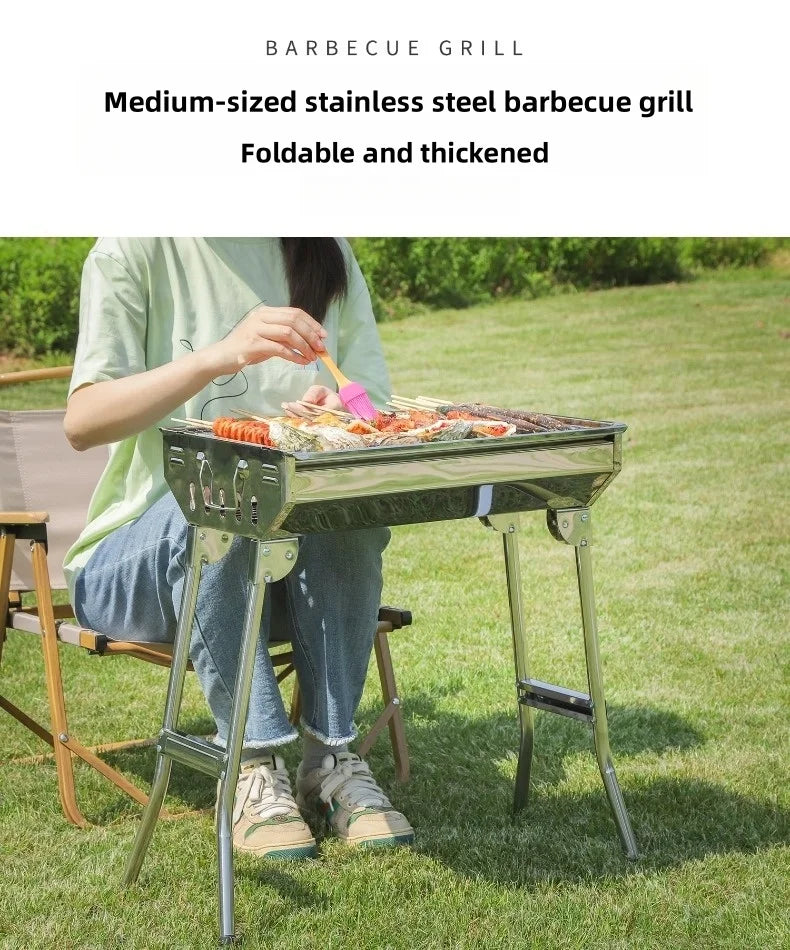Stainless steel grill, folding home barbecue grill, portable barbecue grill, outdoor! Bring a barbecue grill to the camping part