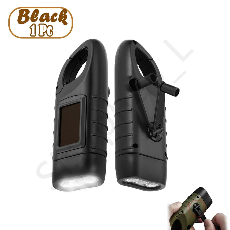 Solar Hand Crank Powered LED Flashlight Emergency Light Camping Tent Torch for Outdoor Hiking Survival Gear Portable