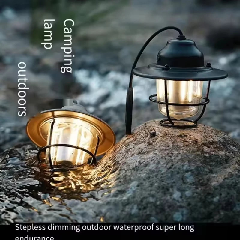 Modern outdoor camping lamp, infinitely dimmable atmosphere lamp, metal campsite lamp.