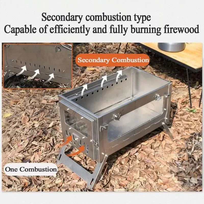 Camping Firewood Stove stainless steel Folding Portable Brazier Tent Wood Heater Furnace with Chimney Outdoor Ultralight Burner