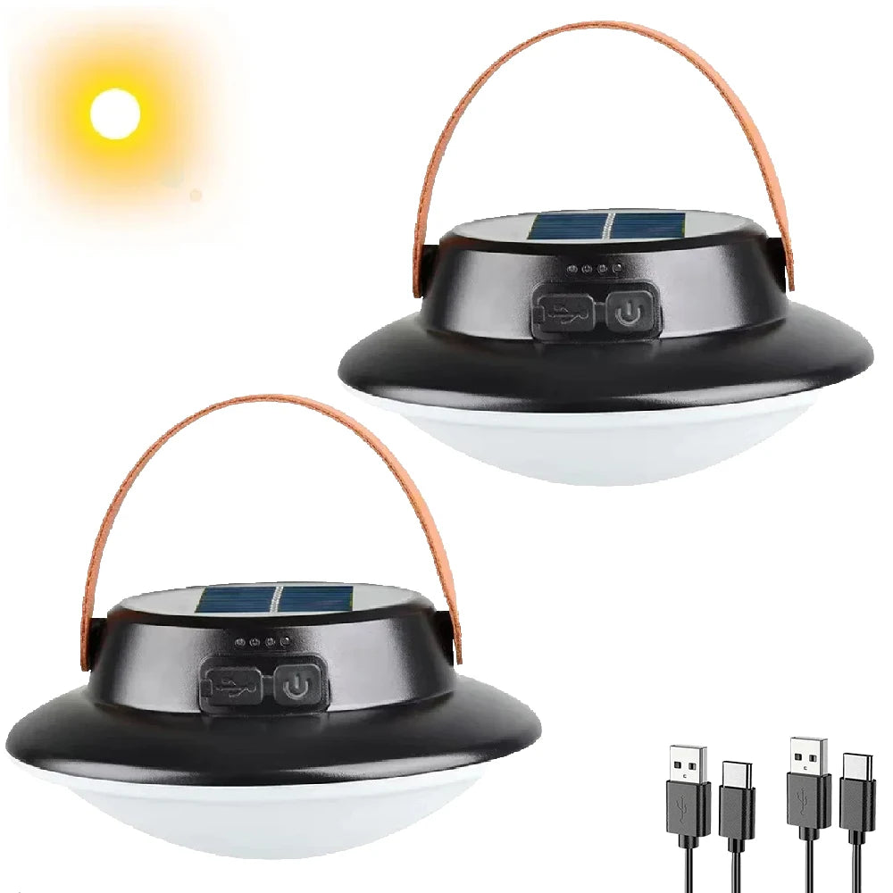 Solar Powered LED Camping Lamp USB Rechargeable Portable Lanterns Outdoor Tent Hanging Torch Emergency Home Repair Work Light