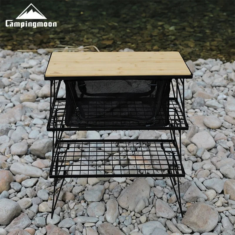 CAMPINGMOON T-2303 IGT Outdoor Camping Portable Tableware Storage Box Folding Picnic Table Storage Fiber Cotton Folding Net Box