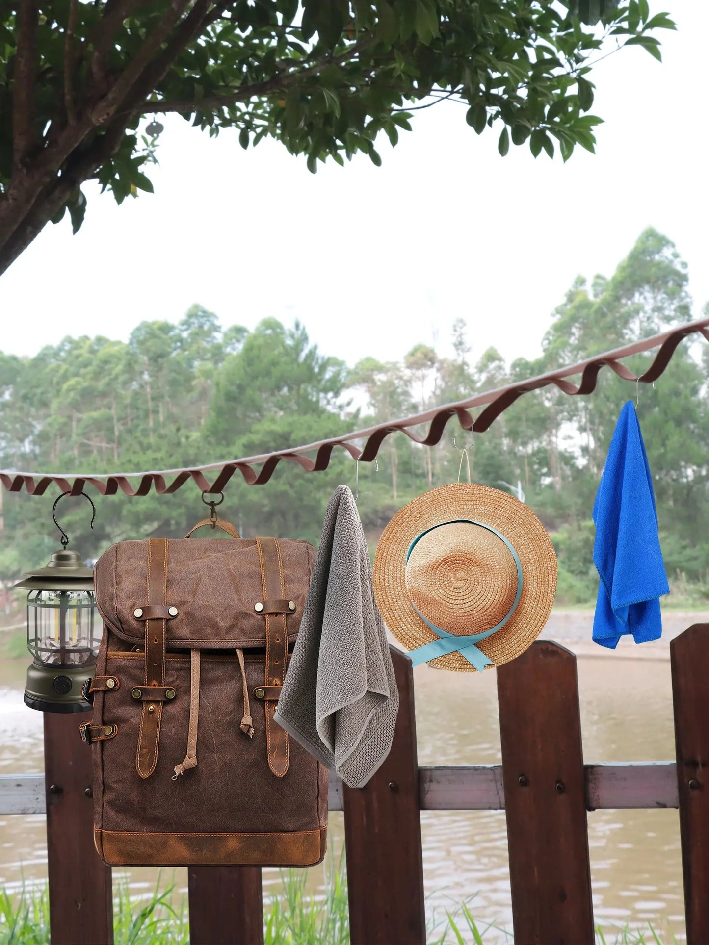 Outdoor camping clothesline travel leather PU canopy camping camping equipment webbing camouflage tent lanyard