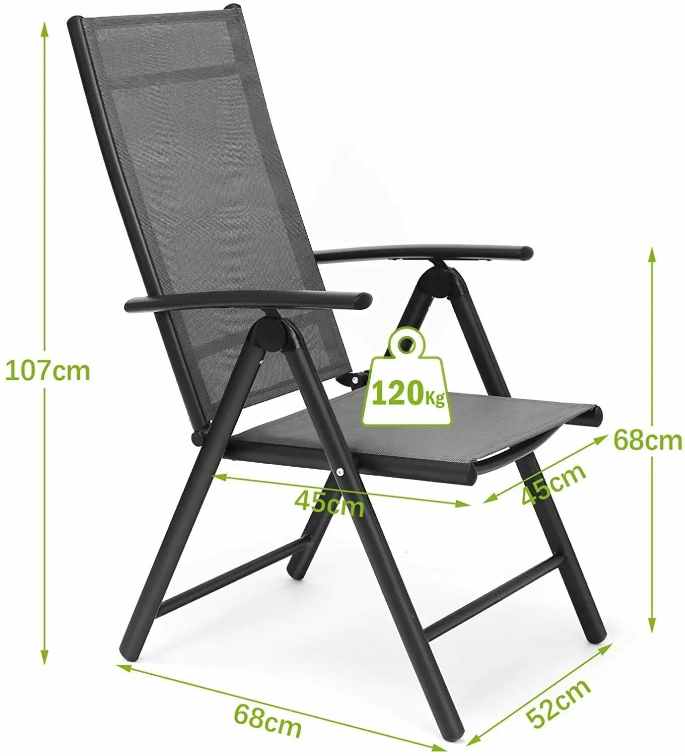 Homfa 2PC Balcony Chairs Set Garden Chairs Folding Chair 7-Way Adjustable Angle, Aluminium Camping Chair, Heavy Duty Load 150kg