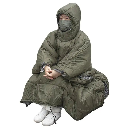 Camp Poncho Sleeping Bag Wearable Under Quilts Hammock Hooded Poncho Portable Winter Poncho Coat For Camping Backpacking Hiking