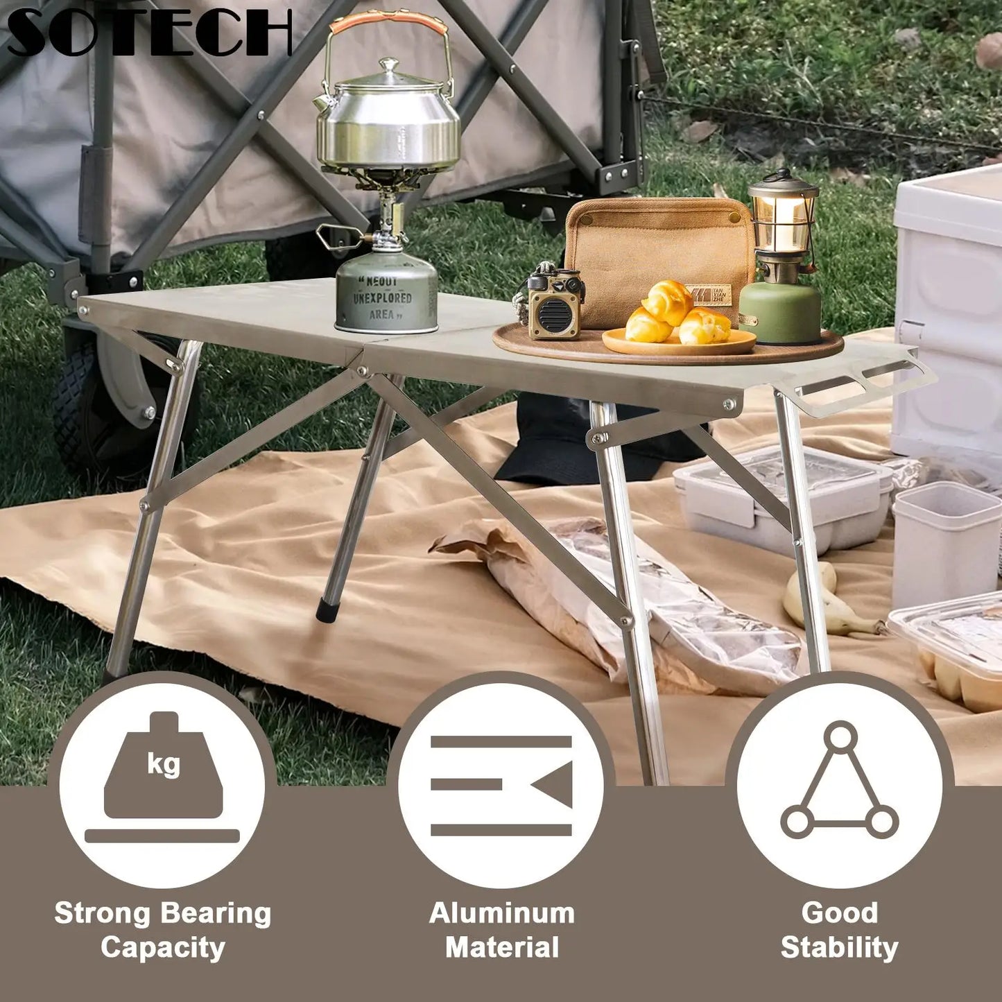Outdoor Camping Folding Table Stainless Steel Portable Multi-functional Lightweight Table For Festival Party Picnic Hiking BBQ