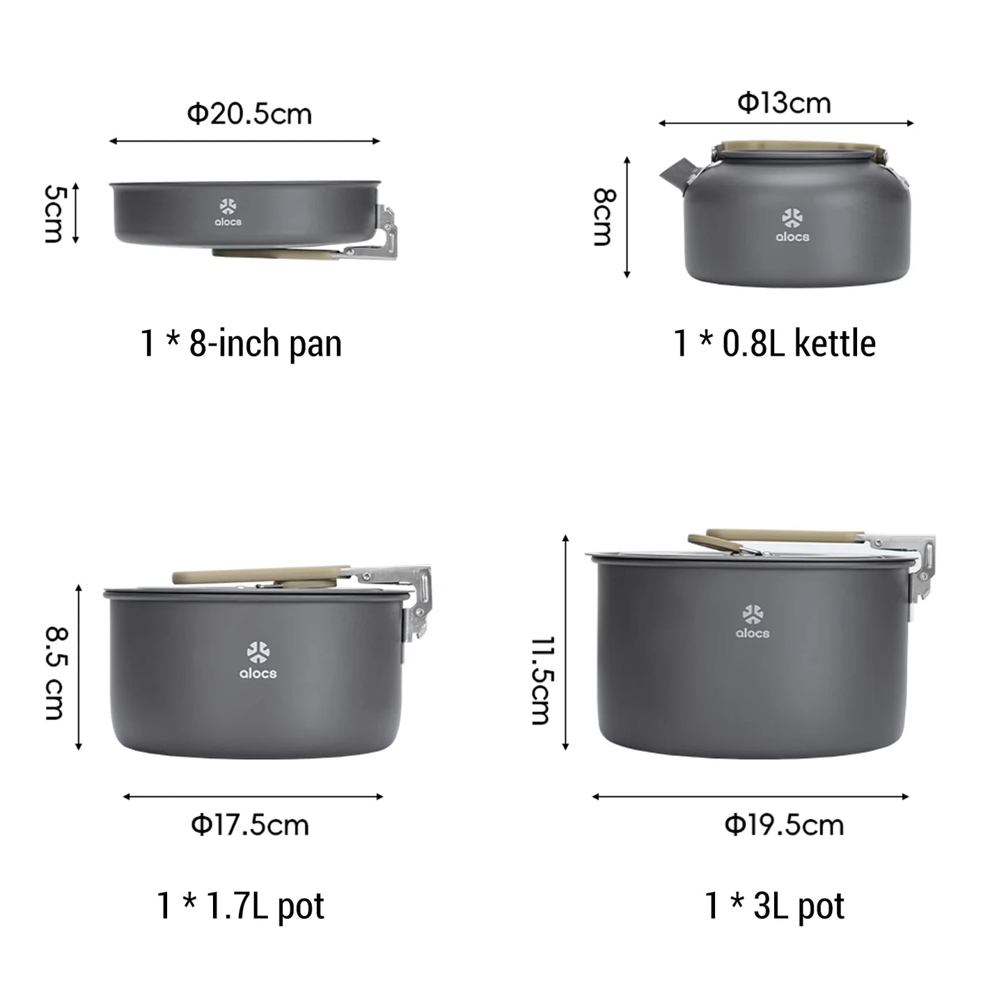 Camping Cookware Mess Kit Camping Cooking Pot Fry Pan and Kettle Set for Camping Backpacking