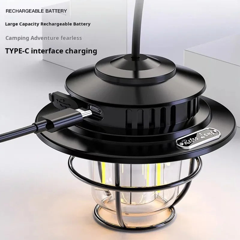 Camping Lamp Outdoor Retro Hanging Lamp Portable Stepless Dimming Camping Light Waterproof Rechargeable Outdoor Light Lantern