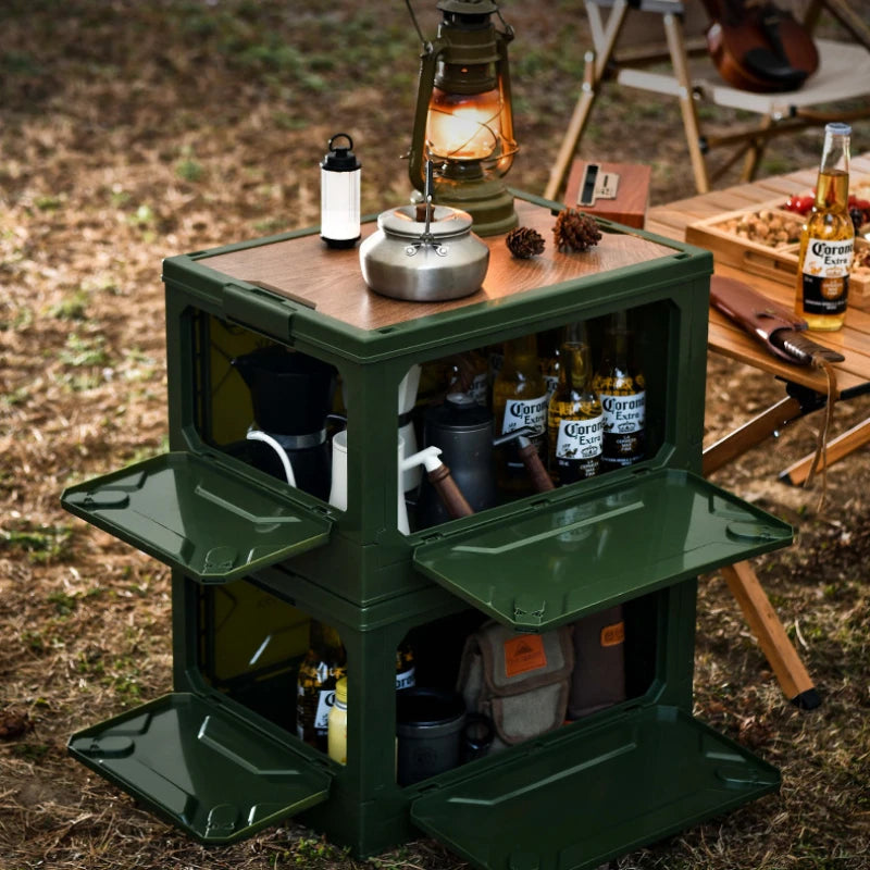 Outdoor Storage Box Camping Portable Travel Storage Box Car Backup Storage Box Wooden Cover Picnic Folding Box organizadores