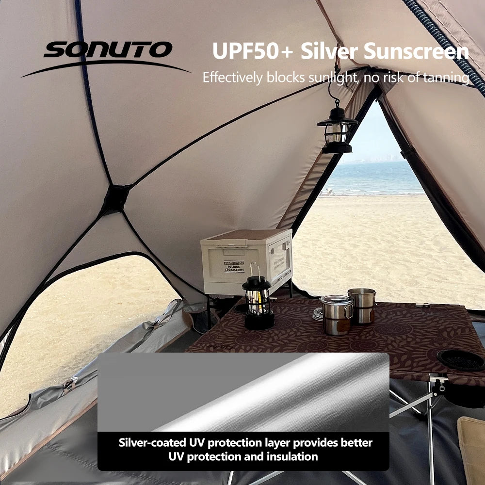 2-4 Person Camping Tent Quick Setup, Waterproof Windproof Sun Protection, Lightweight Portable for Beach Hiking, 210D Oxford