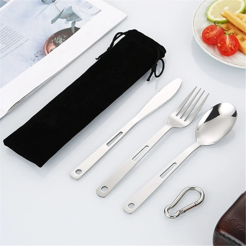 Portable Camping Cutlery Set Stainless Steels Flatware Fork Spoon Cutter Travel Utensils for Outdoor Dining Easy Clean