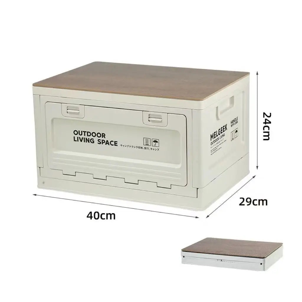 Storage Box, Outdoor Camping Foldable Storage Box with Wooden Lid Plastic Box