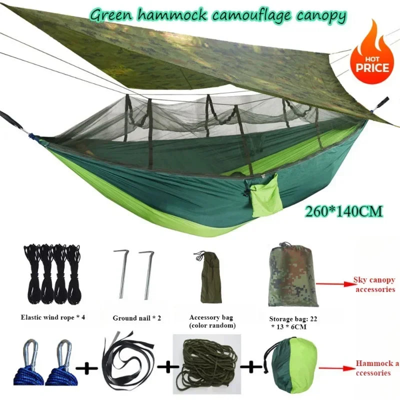 Camping Hammock Mosquito Proof Sunshade Hammock With Mosquito Net&Rainfly Tent Tarp Package Portable Outdoor Camping Hammock