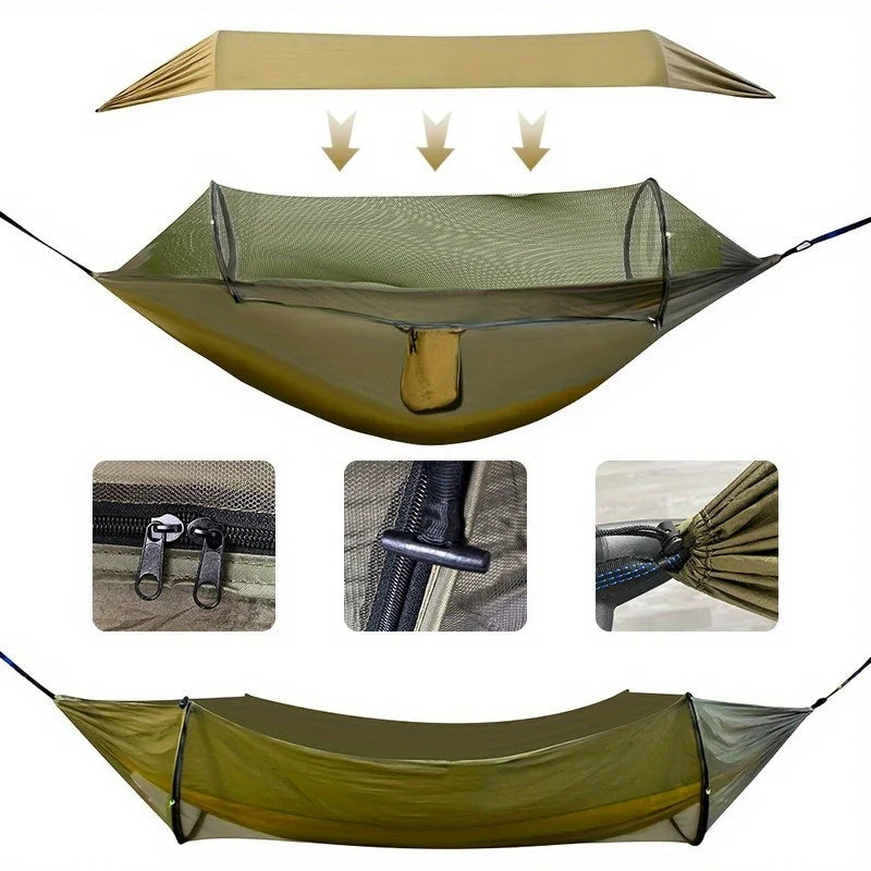 New Arrival Outdoor Double Hammock with Anti-flip Design, Automatic Speed Open Swing, Mosquito Net, Sunshade Canopy
