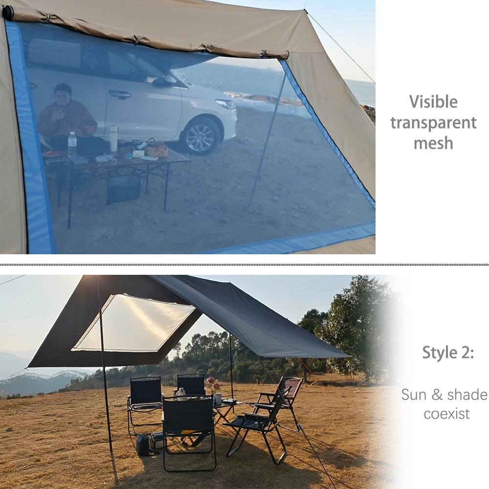 Car Side Awning Tent 3x5 Black Coating Tarp Camping Waterproof Canopy Outdoor Car Rear Tent