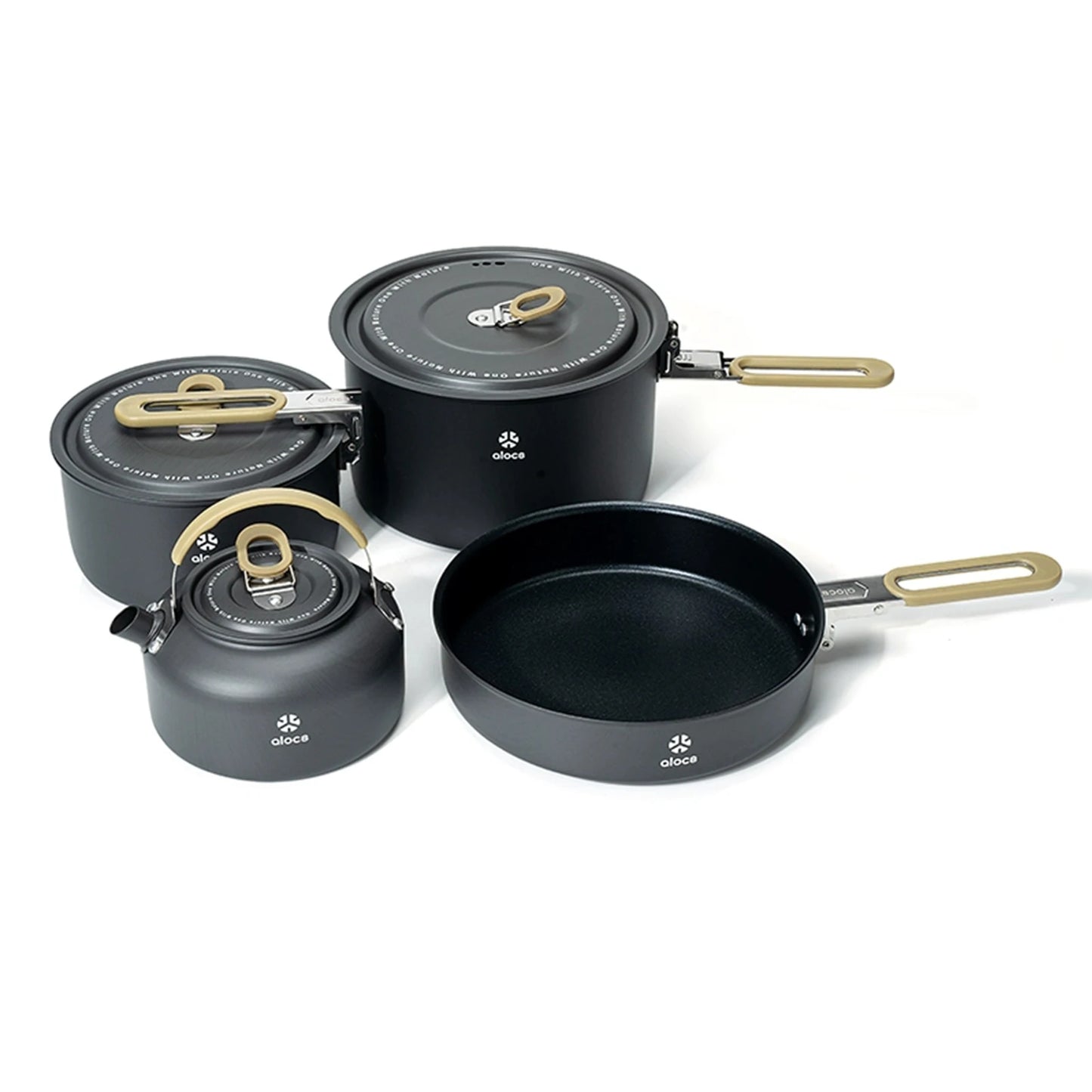 Camping Cookware Mess Kit Camping Cooking Pot Fry Pan and Kettle Set for Camping Backpacking
