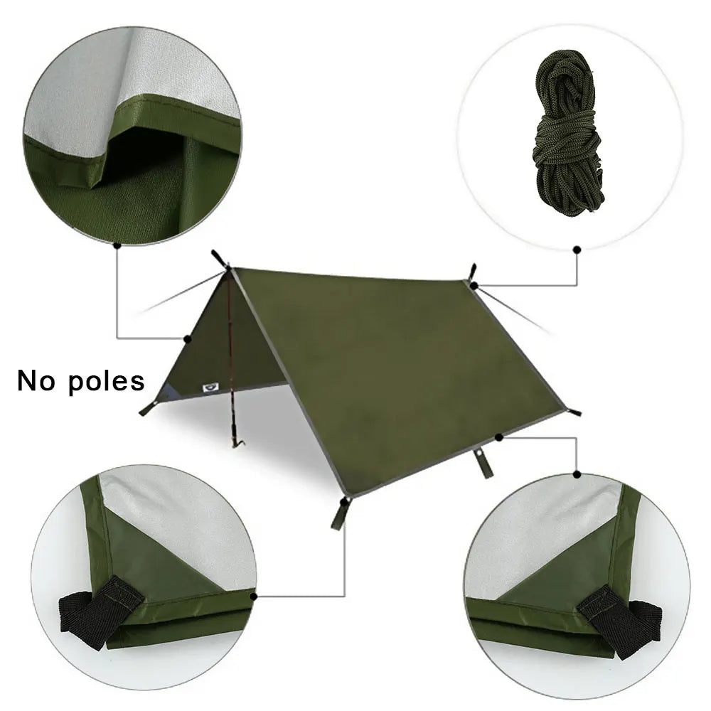 3x3m Awning Waterproof Sun Shelter Tent Tarp for Beach Shade Outdoor Camping Hammock Rain Fly Ultralight UV Garden Awning Canopy