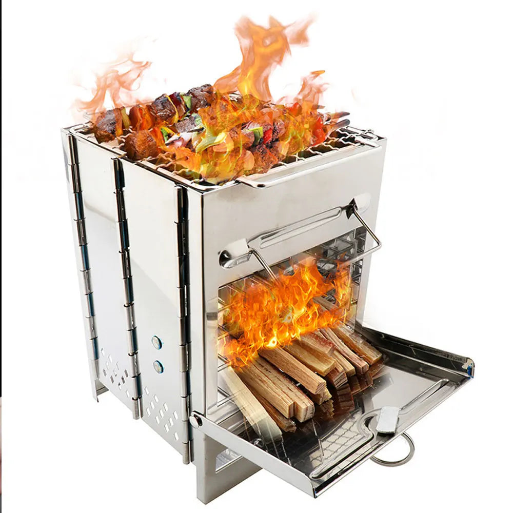 STONEGO Square Wood Stove Outdoor Grill Mini Grill BBQ Outdoor Grill Camping Picnic Folding Grill