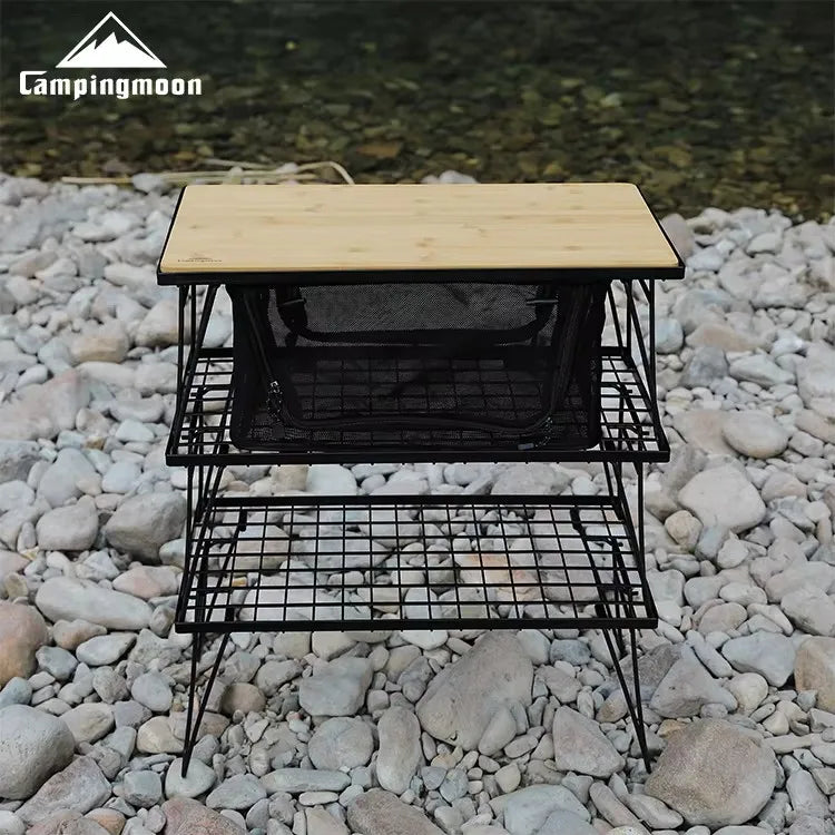 CAMPINGMOON T-2303 IGT Outdoor Camping Portable Tableware Storage Box Folding Picnic Table Storage Fiber Cotton Folding Net Box