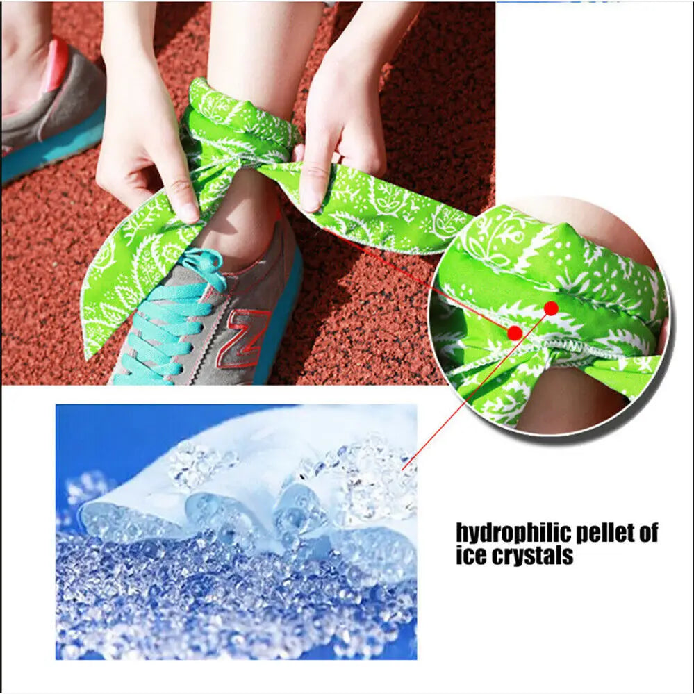 Summer Ice Cooling Scarf Neck Wrap Headband Cooling Bandana Scarf Outdoor Sports Headband Towel Wristband Sun Protection Scarf