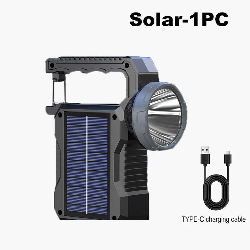 Solar Power LED Flashlights Multifunctional Portable Light Rechargeable Camping Work Light Solar Charging High brightness Torch