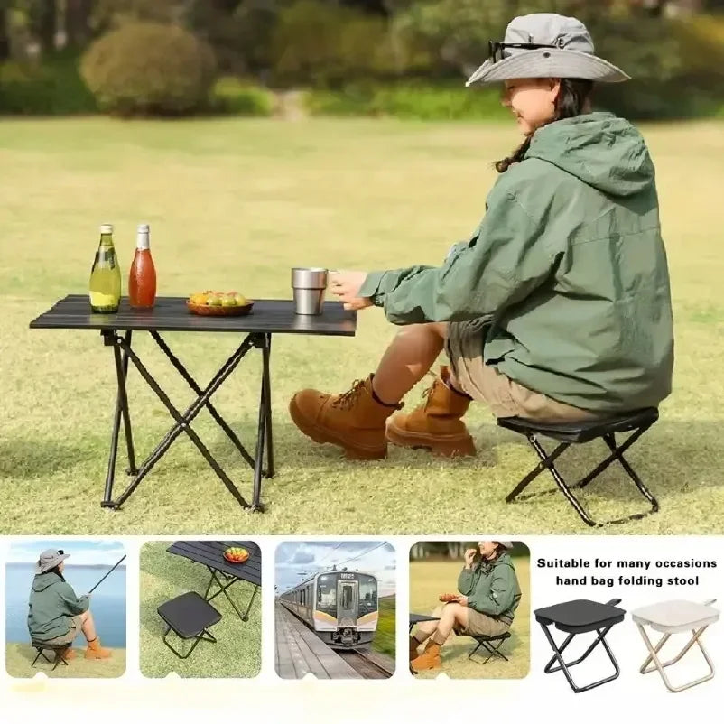 Portable folding stool, foldable hand-held camping stool, special folding stool for camping and fishing outdoors
