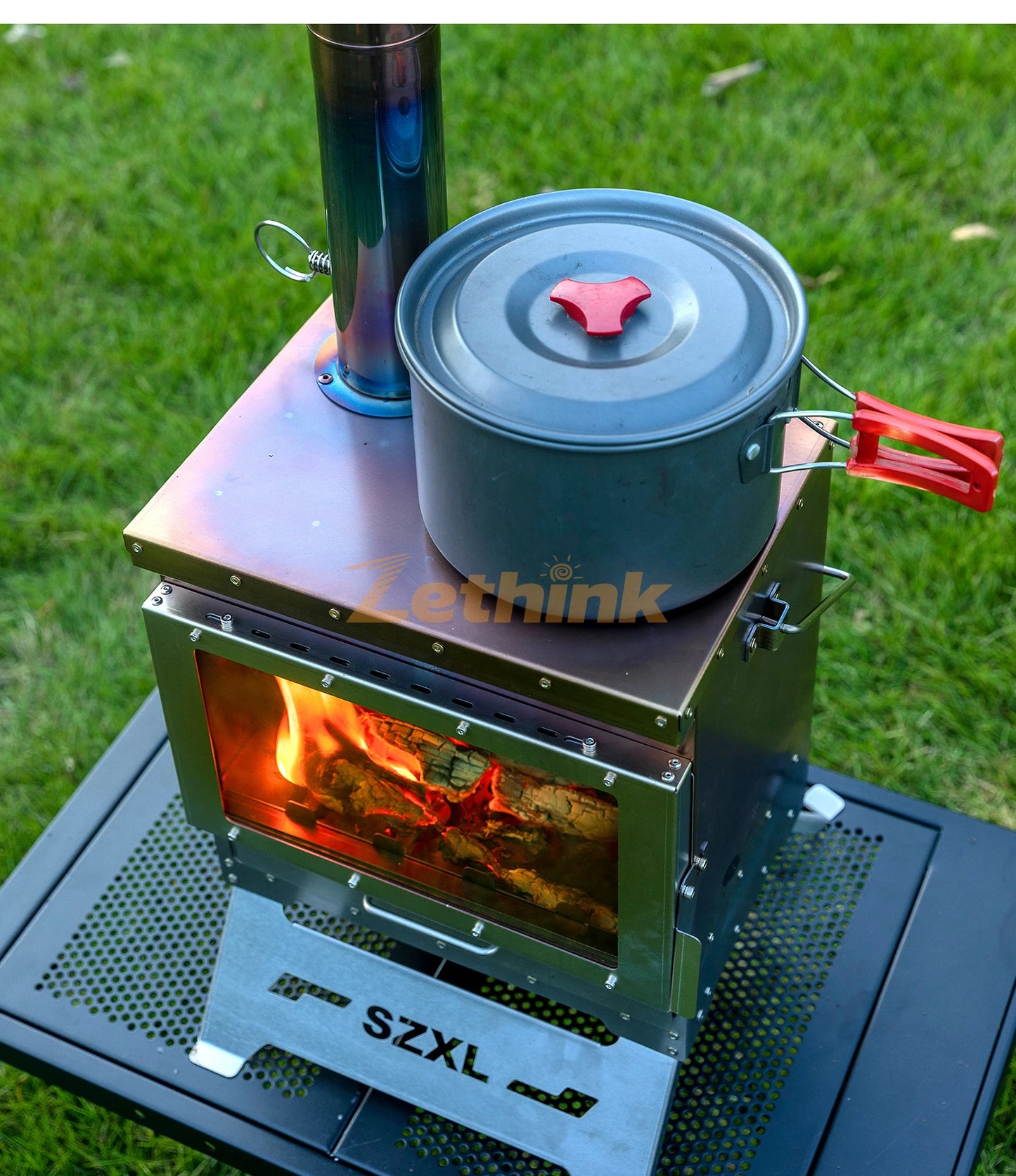 Camping Tent Stove Stainless Steel Smokeless Fireplace Secondary Burning Wood Stove Large Glass Window Firewood Heater