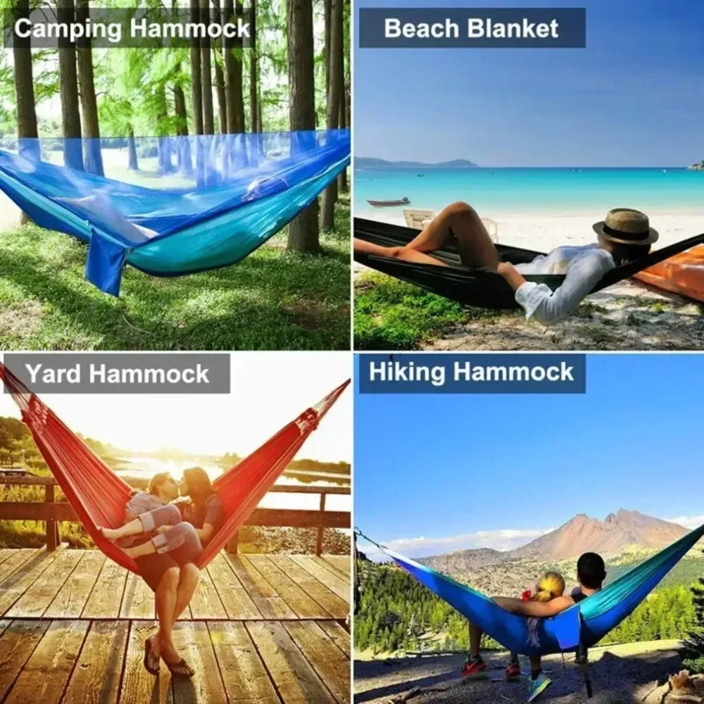Camping Hammock And Portable Travel Outdoor Hanging Sleeping Hammock With Mosquito Net Single And Double Size Nylon Fabric