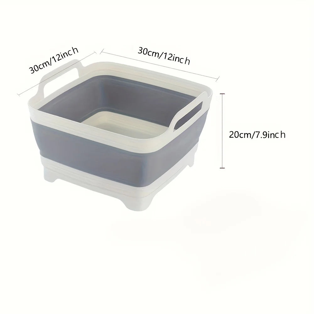 A portable water storage device designed for outdoor camping, equipped with drainage holes, foldable, vegetable washing basin