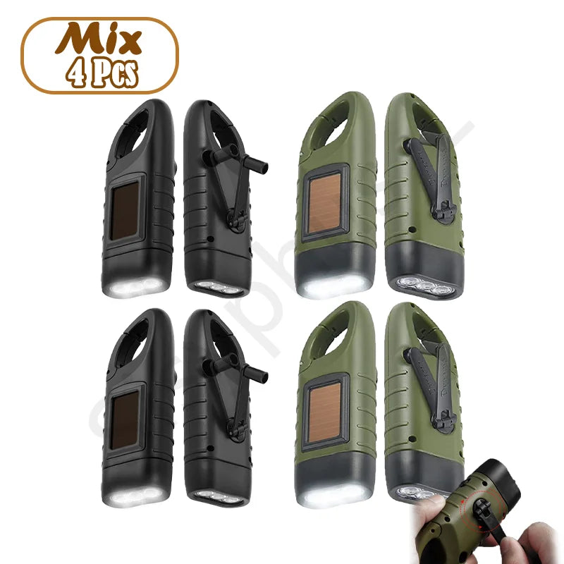 Solar Hand Crank Powered LED Flashlight Emergency Light Camping Tent Torch for Outdoor Hiking Survival Gear Portable