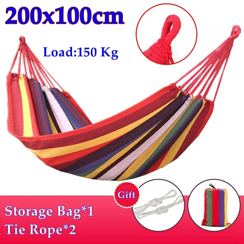 Outdoor Canvas Hammock Portable Thickened Anti-Rollover 2 Persons Striped Hammock Garden Travel Camping Hanging Swing Hammock