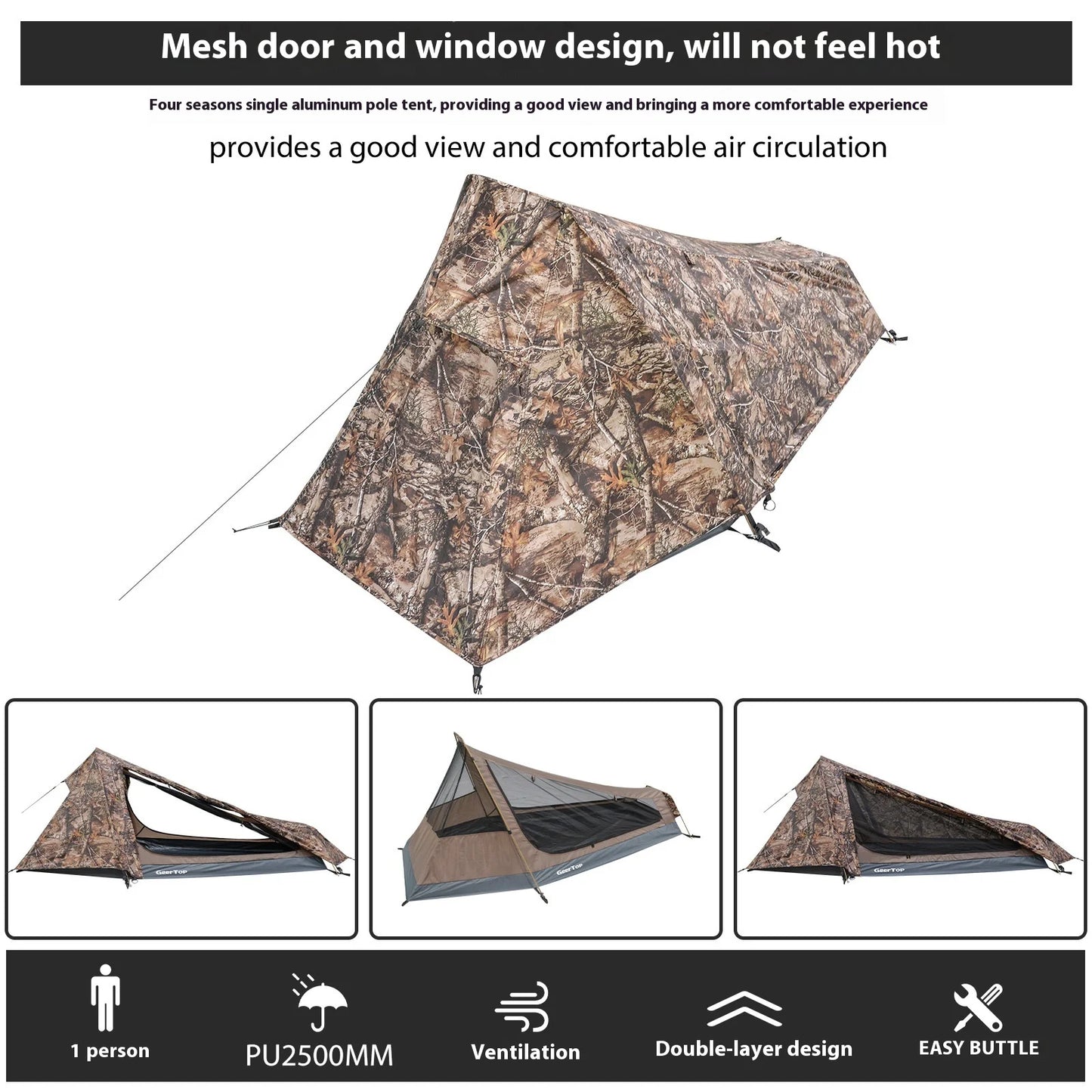 Camo Hunting Outdoor Tent - Portable Waterproof Camping Tent for Hiking & Travel Shelter ultralight  캠핑문