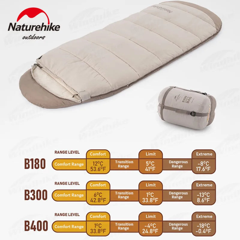 Naturehike Outdoor Sleeping Bag Cotton Envelope Style Spliceable Double Quilt Camping Keep Warm Sleeping Bags Machine Washable