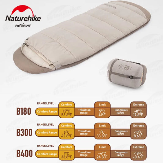 Naturehike Outdoor Sleeping Bag Cotton Envelope Style Spliceable Double Quilt Camping Keep Warm Sleeping Bags Machine Washable