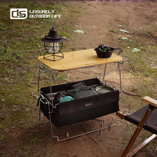 CLS&NOBANA Outdoor Mini Folding Table Camping Picnic Bamboo Wood Table Portable Home Car Single Table Bamboo Stainless Steel