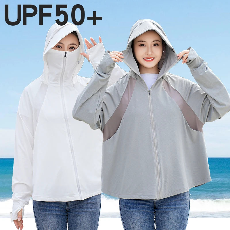 Ice Silk Sun UPF 50+ UV Protection Jacket Big Brim Thin Ice Silk Sun Protection Jackets UV Protection Hooded Windbreaker 4XL 5XL