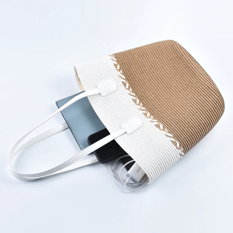 New Two-piece Set Summer Straw Hat with Shoulder Bag Outdoor Travel Beach UV Protection Hat