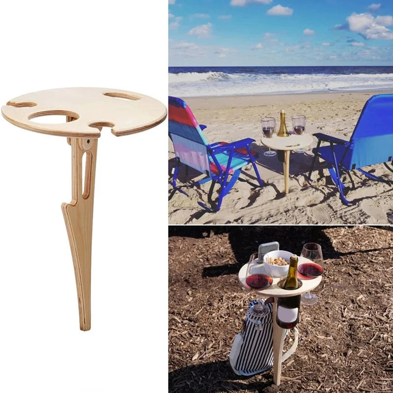 Freestanding Wine Table Rack Portable Foldable Table Wooden Rack Inserted Into The Ground Holder For Camping & Picnic