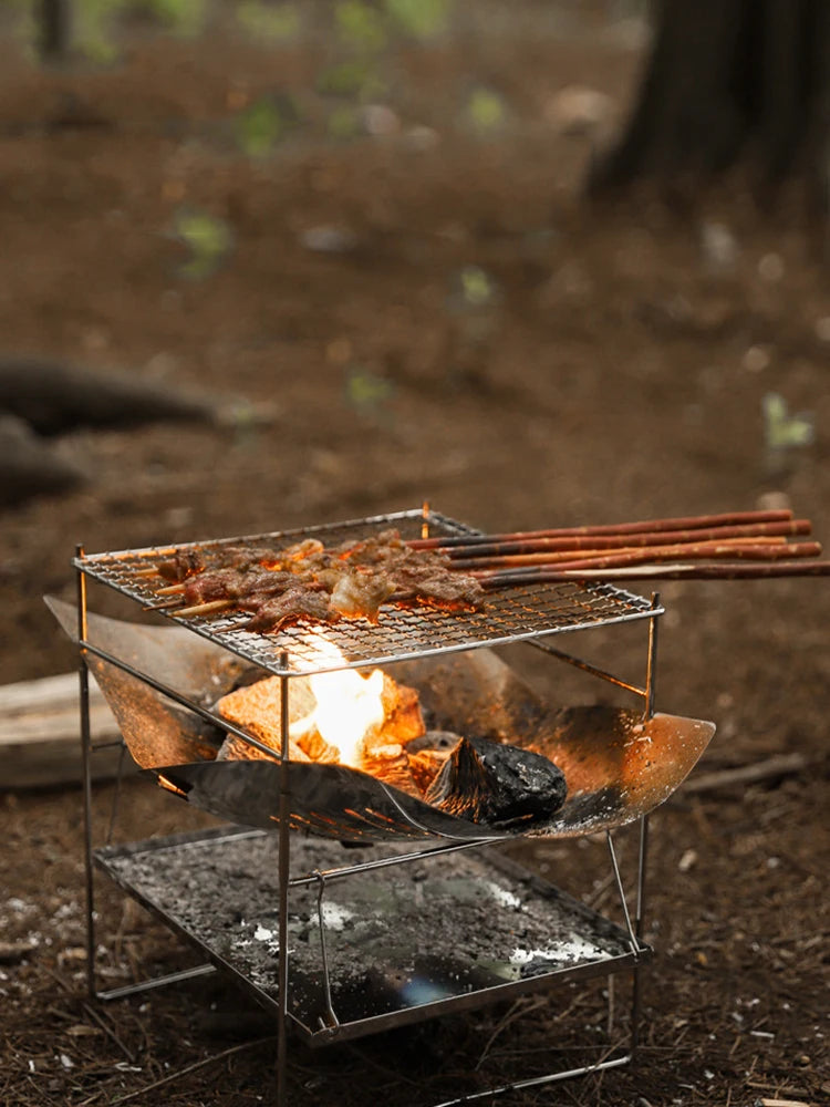 Camping BBQ Grill Portable Camping Fire Grill Folding Camping Firepit Stainless Steel Outdoor Wood Burner for Camping Picnic