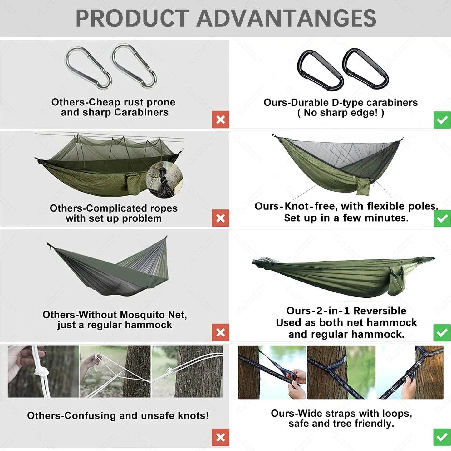 2 Person Camping Hammock with Mosquito Net, Ultralight Equipment, Swing for Adults, Hanging Hammock