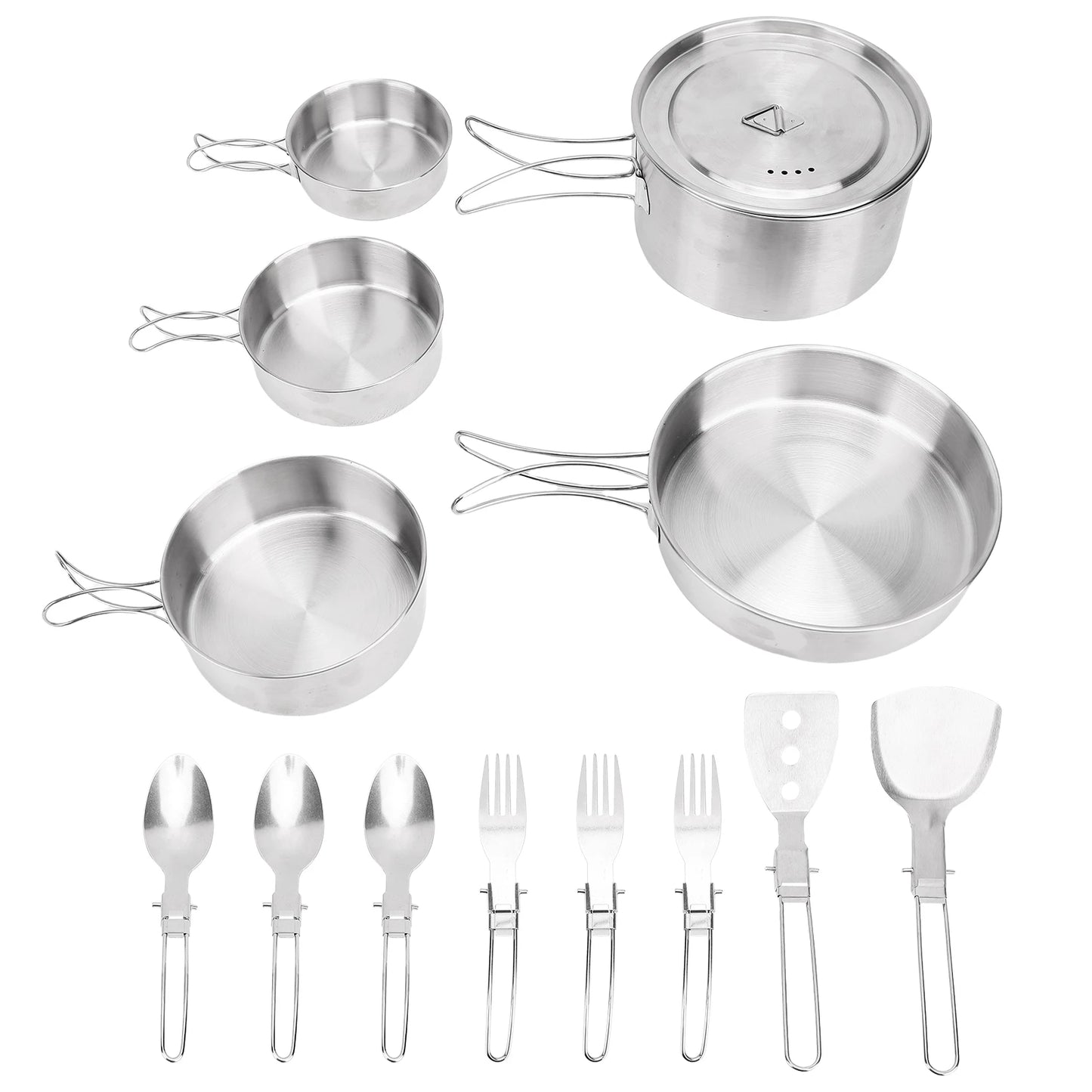 Camp Cookware Stainless Steel Camping Cookware Set Foldable Handle Portable Cookware Lightweight Cookware Set For 3 People